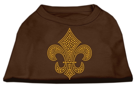 Gold Fleur de Lis Rhinestone Shirts Brown Lg